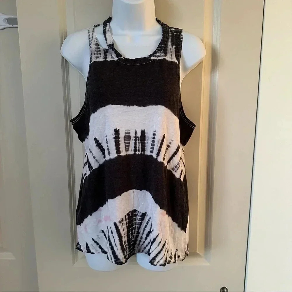 Chaser vintage distressed shredded tie dye muscle tee‎ tank top